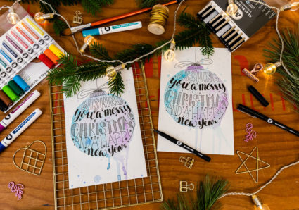 Watercolor Lettering Christmas Greeting Card with Mrs.Berry